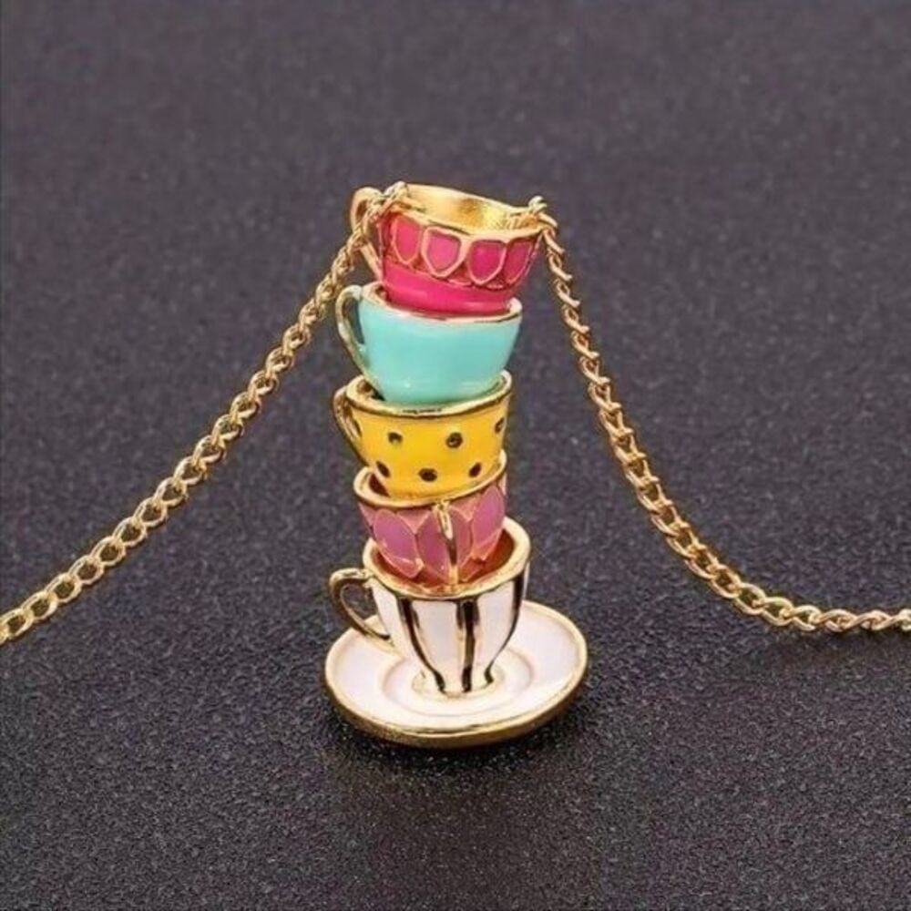 Handmade Colorful Teacup Necklace New